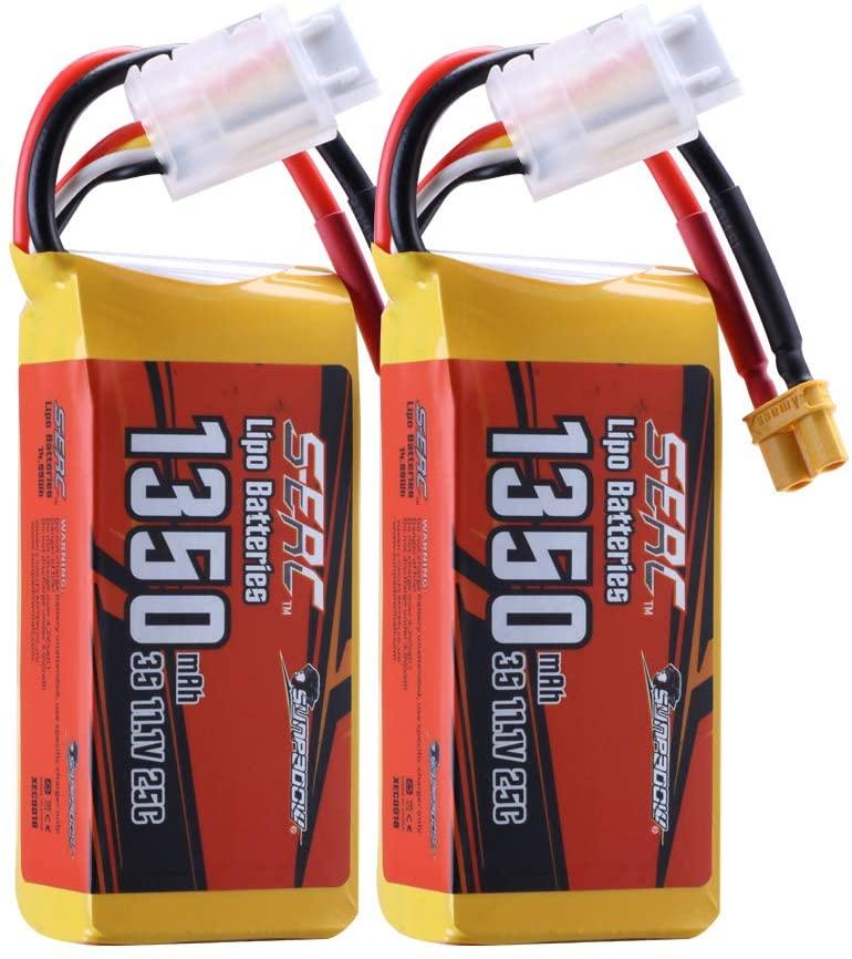 【Sunpadow】11.1V 3S RC Lipo Battery 25C 1350mAh for RC Airplane 2 units/pack