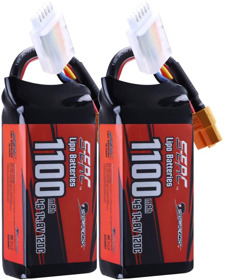 【Sunpadow】 4S Lipo Battery 14.8V 1100mAh 120C Soft Pack with XT60 Plug for RC Drone 2 Packs