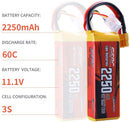 Sunpadow 2pcs 11.1V 3S RC Lipo Battery 60C 2250mAh with XT60 Plug for RC FPV Racing Hobby
