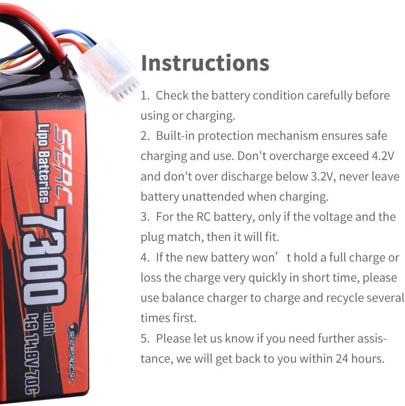 【Sunpadow】4S 14.8V Lipo Battery 7300mAh 70C Soft Pack with XT90 Connector for RC Car Hobby