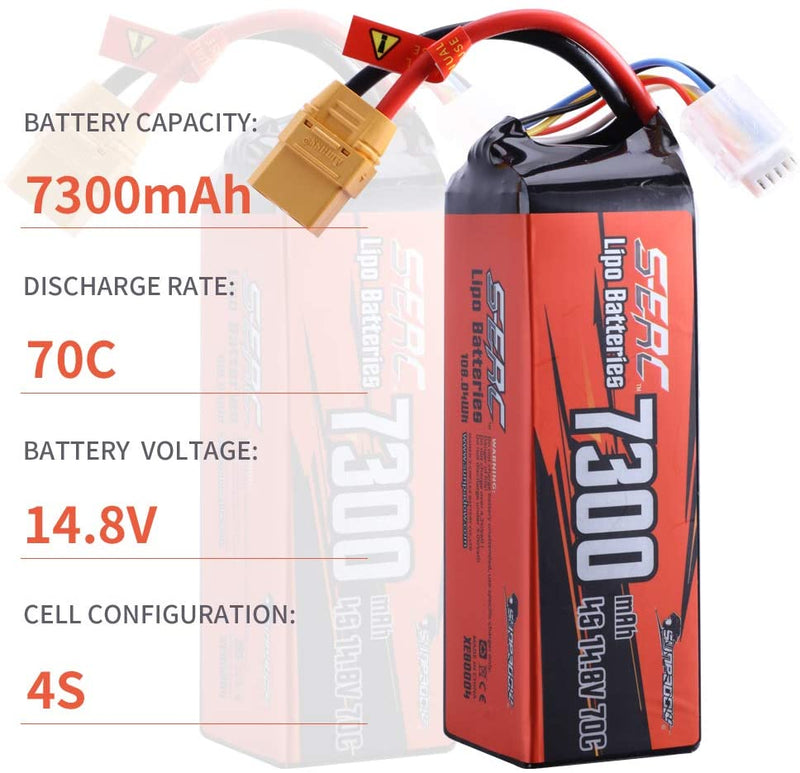 【Sunpadow】4S 14.8V Lipo Battery 7300mAh 70C Soft Pack with XT90 Connector for RC Car Hobby