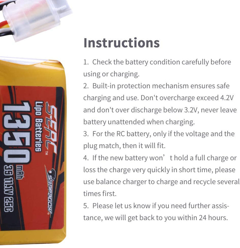 【Sunpadow】11.1V 3S RC Lipo Battery 25C 1350mAh for RC Airplane 2 units/pack