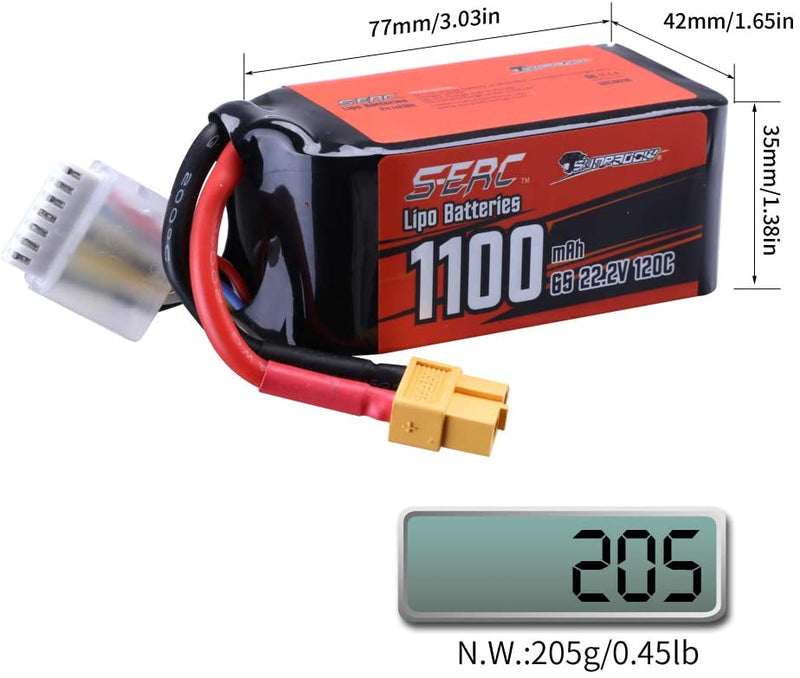 【Sunpadow】 6S 22.2V Lipo Battery 1100mAh 120C Soft Pack with XT60 for RC FPV Racing 2units/Pack (Buy One Get Two)