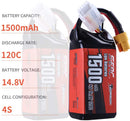 【Sunpadow】 4S Lipo Battery 14.8V 1500mAh 120C Soft Pack with XT60 Plug for RC FPV 2 Packs (Buy One Get Two)
