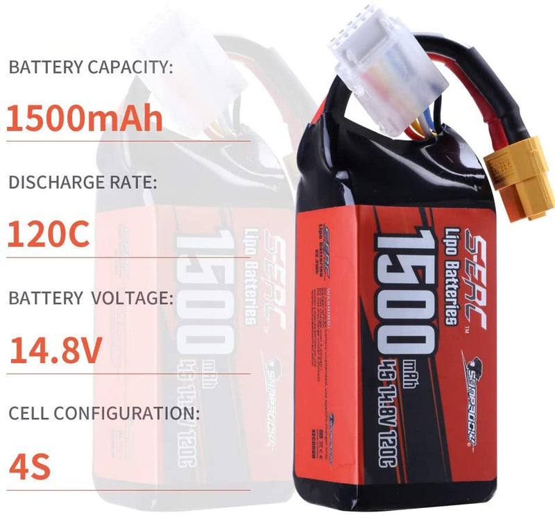 【Sunpadow】 4S Lipo Battery 14.8V 1500mAh 120C Soft Pack with XT60 Plug for RC FPV 2 Packs (Buy One Get Two)