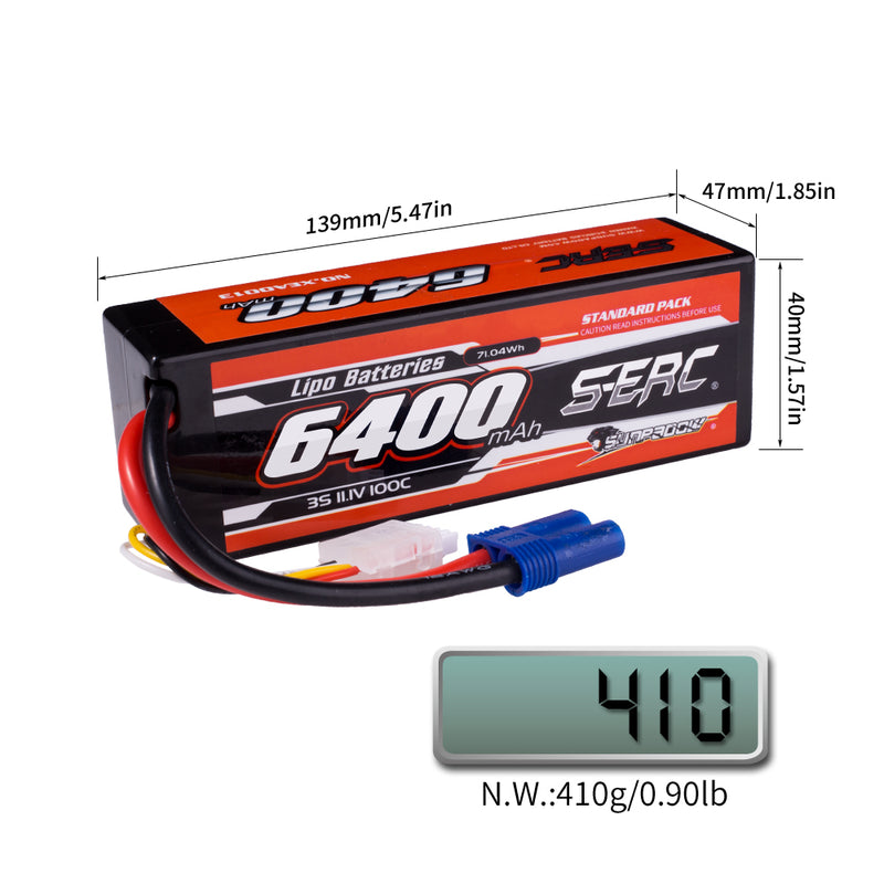 【Sunpadow】 2pcs  3S 11.1V 6400mAh 100C Lipo Battery EC5 Plug for RC Car Plane DJI Truck Tank Buggy Racing Boat Models