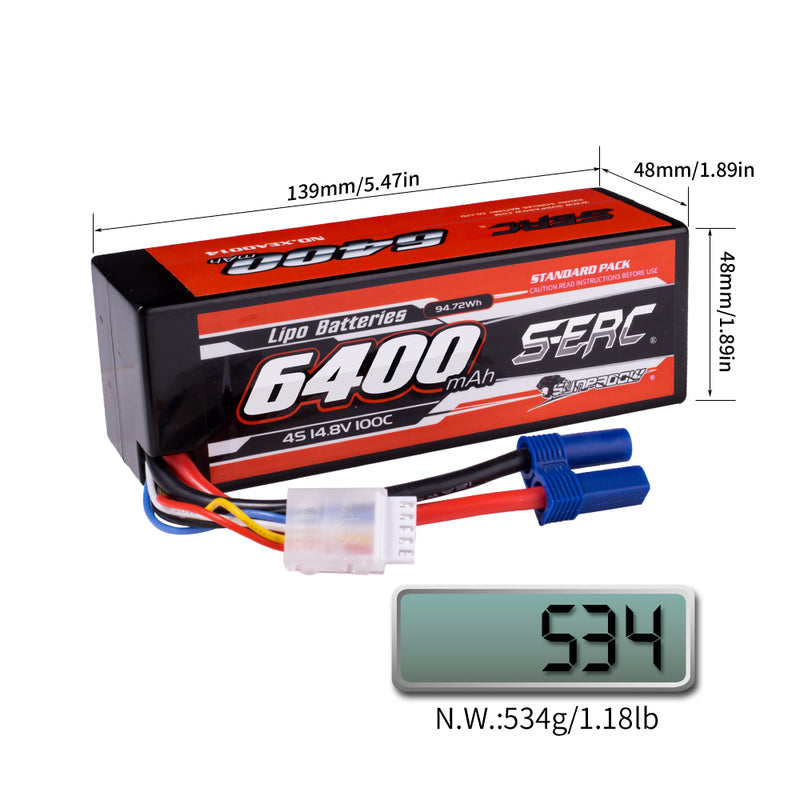 【Sunpadow】 2pcs  4S 14.8V 6400mAh 100C Lipo Battery EC5 Plug for RC Car Plane DJI Truck Tank Buggy Racing Boat Models