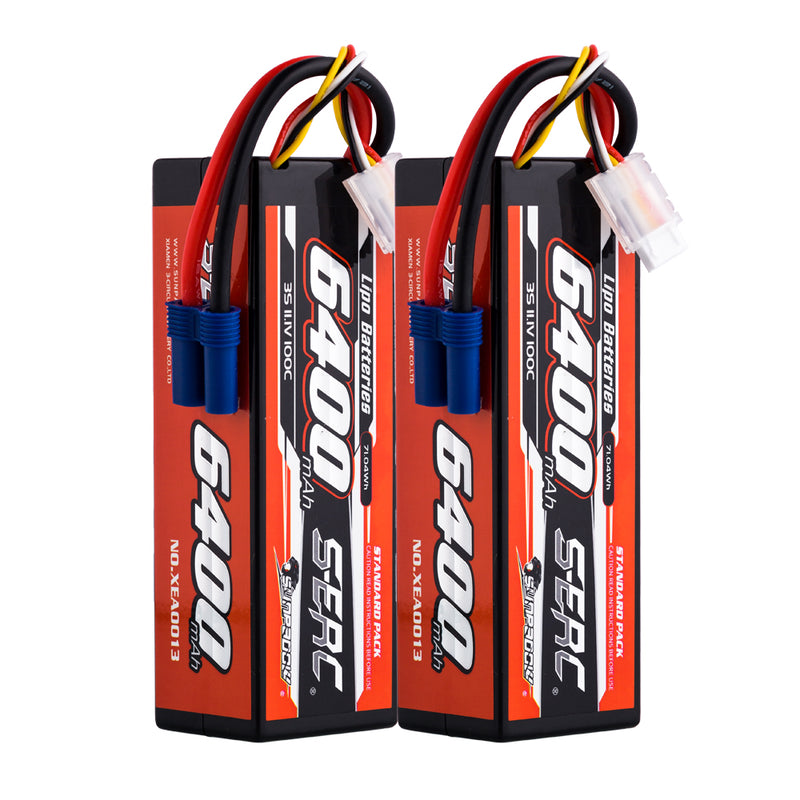 【Sunpadow】 2pcs  3S 11.1V 6400mAh 100C Lipo Battery EC5 Plug for RC Car Plane DJI Truck Tank Buggy Racing Boat Models