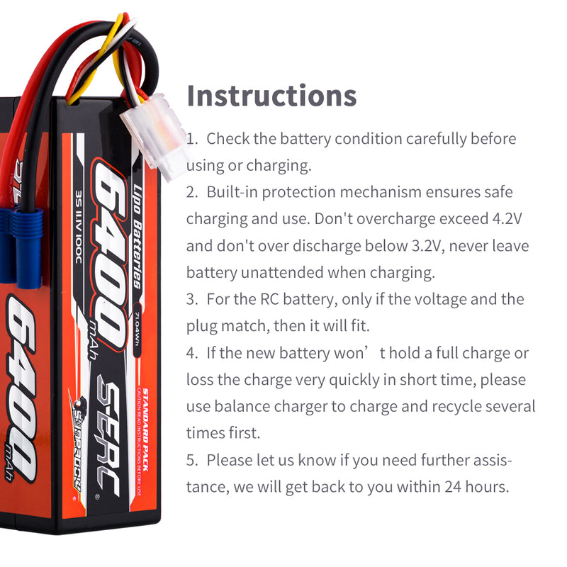 【Sunpadow】 2pcs  3S 11.1V 6400mAh 100C Lipo Battery EC5 Plug for RC Car Plane DJI Truck Tank Buggy Racing Boat Models