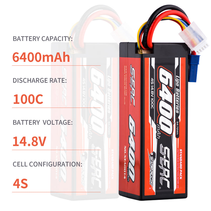 【Sunpadow】 2pcs  4S 14.8V 6400mAh 100C Lipo Battery EC5 Plug for RC Car Plane DJI Truck Tank Buggy Racing Boat Models