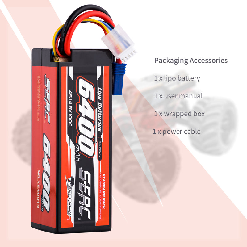 【Sunpadow】 2pcs  4S 14.8V 6400mAh 100C Lipo Battery EC5 Plug for RC Car Plane DJI Truck Tank Buggy Racing Boat Models