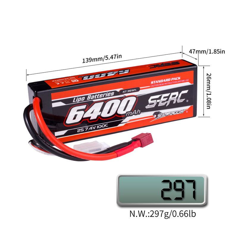 【Sunpadow】 2pcs  2S 7.4V 6400mAh 100C Lipo Battery T Plug for RC Car Plane DJI Truck Tank Buggy Racing Boat Models