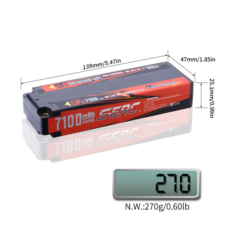 【Sunpadow】 7.4V 2S Lipo Battery 70C 7100mAh Hard Case with 4mm Bullet for RC Buggy Hobby