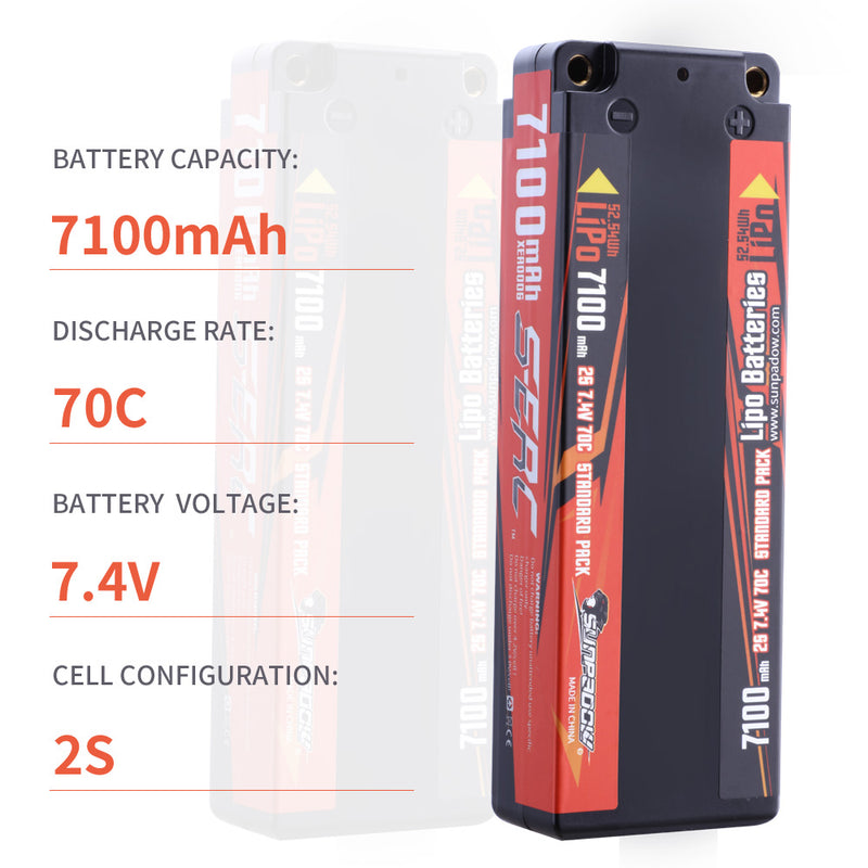 【Sunpadow】 7.4V 2S Lipo Battery 70C 7100mAh Hard Case with 4mm Bullet for RC Buggy Hobby