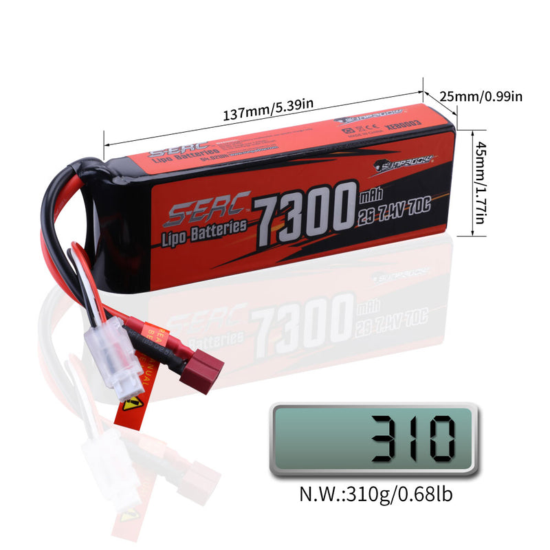 【Sunpadow】2S 7.4V Lipo Battery 7300mAh 70C Soft Pack with Deans T Plug for RC Vehicles Hobby