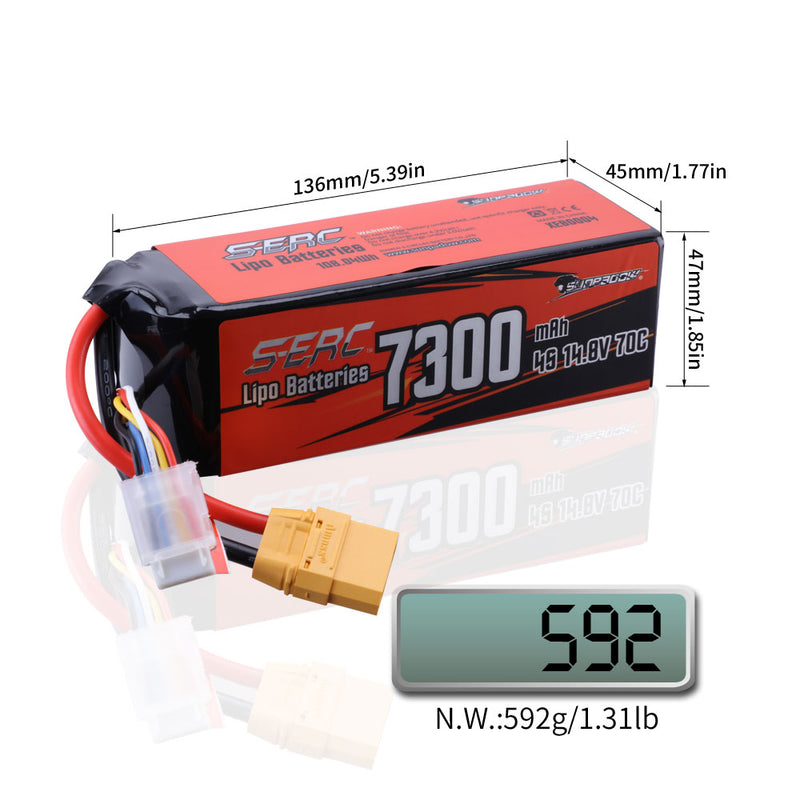 【Sunpadow】4S 14.8V Lipo Battery 7300mAh 70C Soft Pack with XT90 Connector for RC Car Hobby