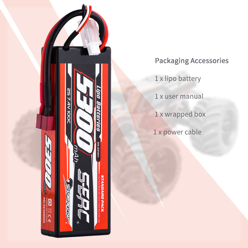 2-Pack 2S 7.4V 3800mAh LiPo Battery With T Plug – For WLtoys 144010, 12428, 124019, 124018 RC Cars