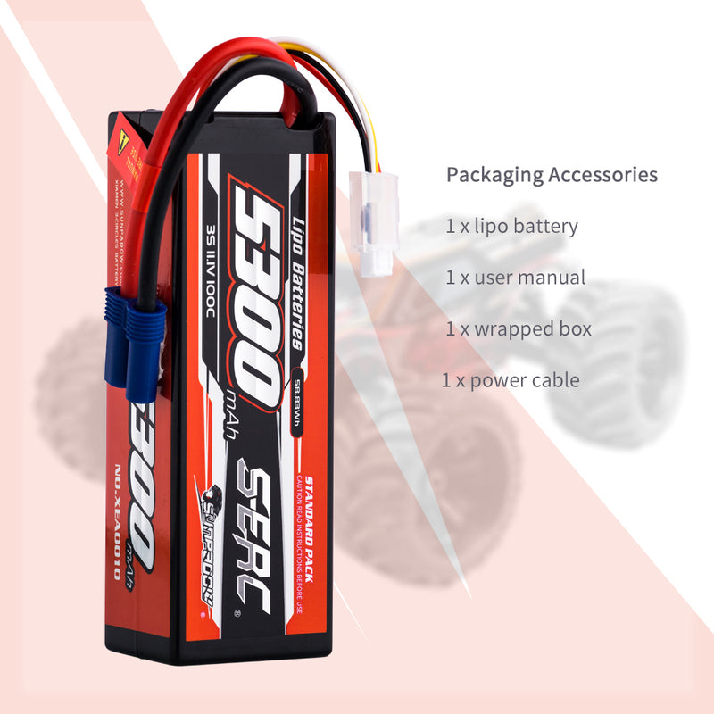 【Sunpadow】 2pcs  3S 11.1V 5300mAh 100C Lipo Battery EC5 Plug for RC Car Plane DJI Truck Tank Buggy Racing Boat Models