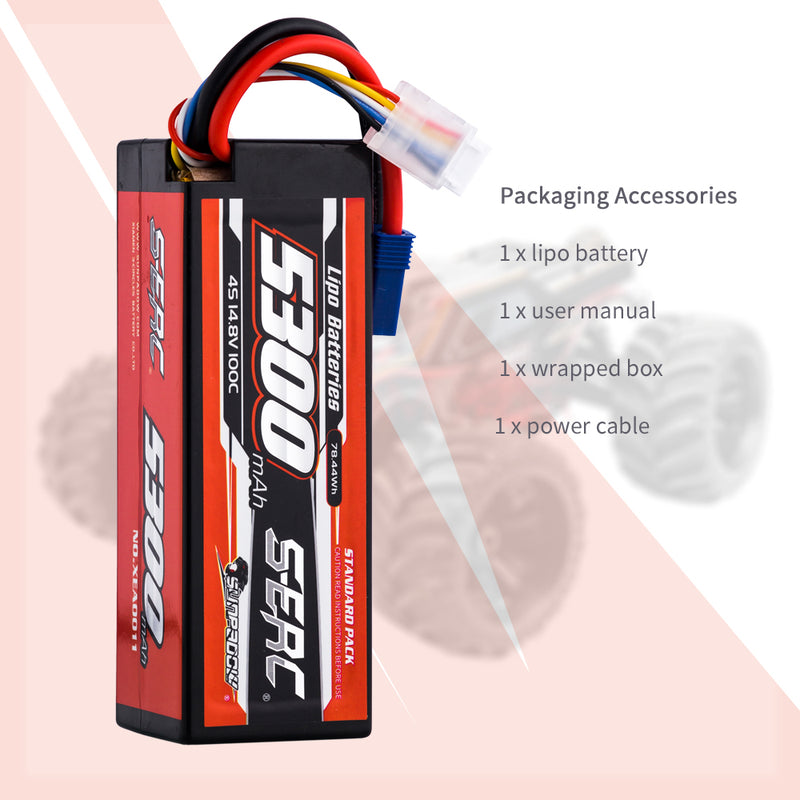 【Sunpadow】 2pcs 4S 14.8V 5300mAh 100C Lipo Battery EC5 Plug for RC Car Plane DJI Truck Tank Buggy Racing Boat Models