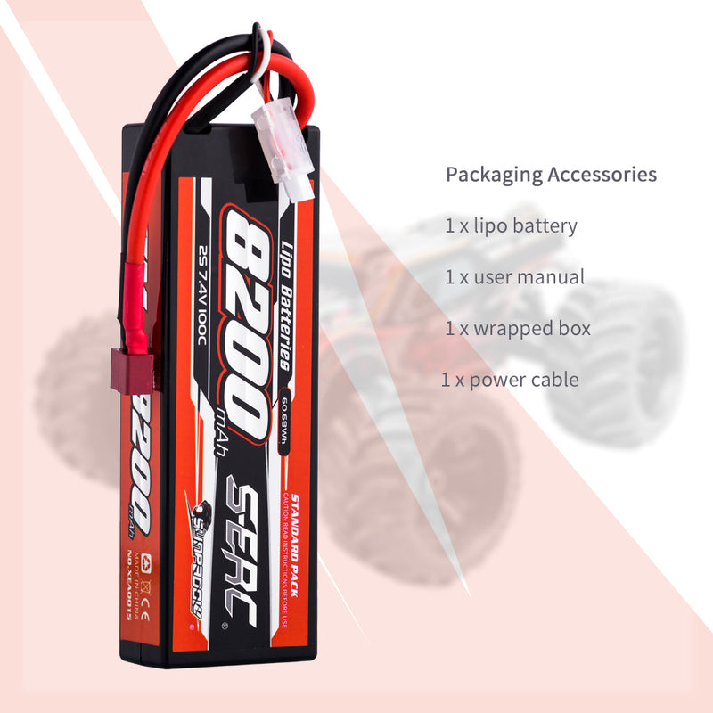 【Sunpadow】 2S 7.4V Lipo Battery 100C 8200mAh T Plug  for RC Car Plane DJI Truck Tank Buggy Racing Boat Models