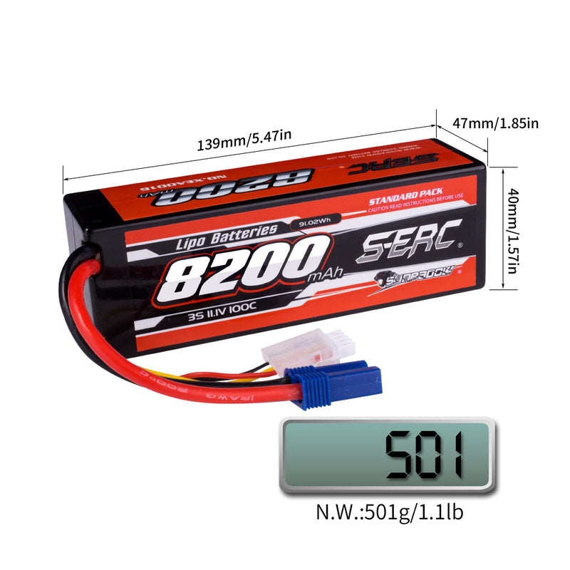 【Sunpadow】 3S 11.1V Lipo Battery 100C 8200mAh EC5 Plug  for RC Car Plane DJI Truck Tank Buggy Racing Boat Models