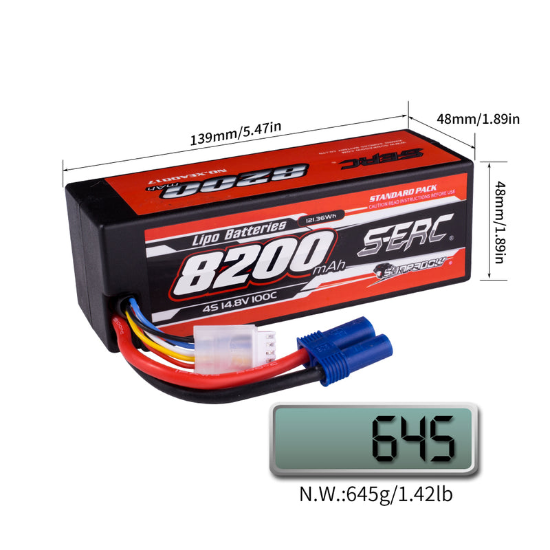 【Sunpadow】 4S 14.8V Lipo Battery 100C 8200mAh EC5 Plug  for RC Car Plane DJI Truck Tank Buggy Racing Boat Models