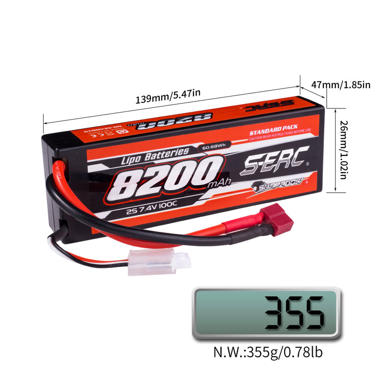 【Sunpadow】 2S 7.4V Lipo Battery 100C 8200mAh T Plug  for RC Car Plane DJI Truck Tank Buggy Racing Boat Models